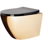 REA - Závěsná WC mísa včetně sedátka Carlo Flat Mini Zlatá/černá REA-C8990