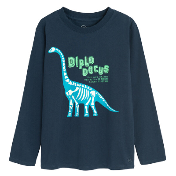 Tričko s dlouhým rukávem a potiskem dinosaura- modré - 98 BLUE