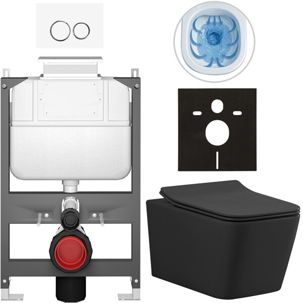 CERANO - Kompletní WC set Basic/Forte - černá matná - WC tlačítko Dualo/Bílá - ovládání shora - předstěnová instalace - 51x36 CER-8050BD86375