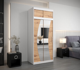Šatní skříň Abi W0 s nástavcem Barva korpusu: Bílá, Rozměry: 100 cm, Dveře: Dub artisan