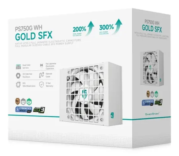 DEEPCOOL PS750G WH bílá / SFX / ATX 3.1 / 750W / 80 PLUS Gold / Plně modulární (R-PS750G-FE0W-JGEU)