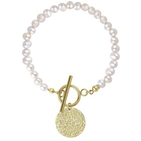 Perlový náramek Raquel Gold - chirurgická ocel, sladkovodní perla, Zlatá 18 cm