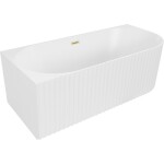 MEXEN/S - Gia volně stojící rohová vana reliéf levá 150 x 75, bílá mat, sifon a přepad zlatá kartáčovaná 52701507501L-55
