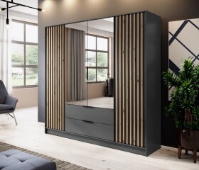 FRONTI Šatní skříň NELLY 4D zrcadlo grafit + dub artisan 13201