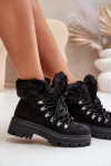 Dámské Šněrovací Boty S Kožíškem Černé Vaminia 36
