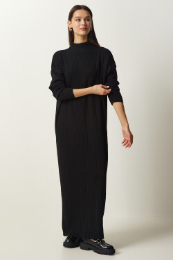 Happiness İstanbul Women's Black High Neck Oversize Knitwear Dress