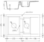 MEXEN/S - Gaspar granitový dřez 1.5 s odkapávačem 737 x 475 mm černý/stříbrný metalik, černý sifon 6507731505-73-B