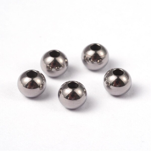 Korálek z nerezové oceli se širokým průvlekem - platinový - 6 x 5 mm - 1 ks