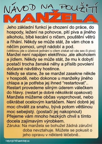 Joke21 Certifikát - Návod na použití manžela