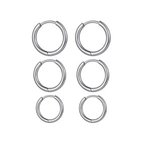 Souprava tří ocelových náušnic Melissa - kruhy, Stříbrná