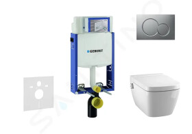 GEBERIT - Kombifix Modul pro závěsné WC s tlačítkem Sigma01, matný chrom + Tece One - sprchovací toaleta a sedátko, Rimless, SoftClose 110.302.00.5 NT3