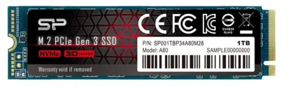 Silicon Power M.2 2280 A80 1TB / Interní SSD / 2.5 / PCIe Gen 3x4 / čtení:3400MBs / zápis:3000MBs (SP001TBP34A80M28)