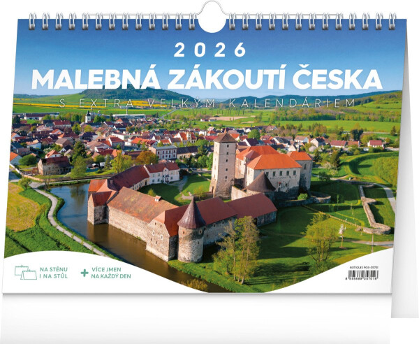 Kalendář 2026 stolní: Malebná zákoutí Česka s extra velkým kalendáriem, 30 x 21 cm
