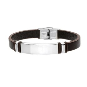 Pánský náramek Alexandre z pravé kůže a chirurgické oceli, Hnědá 22 cm (možnost zkrácení)