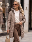 Dlouhá dámská prošívaná přechodová bunda, béžová, FashionStreet TY5866 XXL