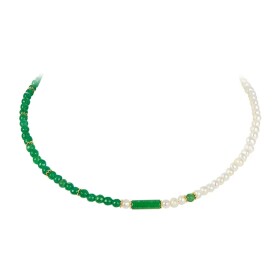Perlový náhrdelník Hermione - nefrit, sladkovodní perla, Zelená 44 cm + 5 cm (prodloužení)
