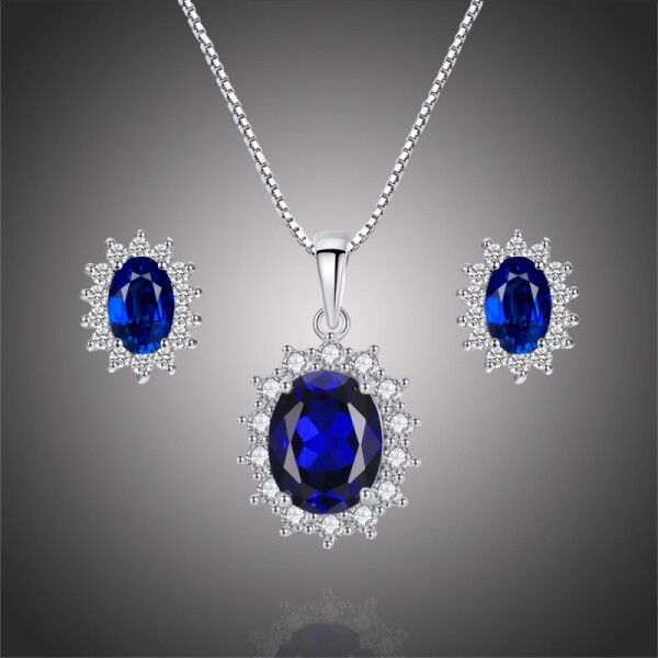 Stříbrná souprava šperků Swarovski Elements Kate, stříbro 925/1000, Modrá 40 cm + 5 cm (prodloužení)