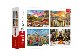 Puzzle 4v1 Malovaná města + Kapybary 4000 dílků 68,3x48cm v krabici 40x27x9cm