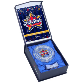 Highland Mint Skleněný puk 2024 NHL All-Star Game Authentic Crystal Puck - Filled with Game-Used Ice