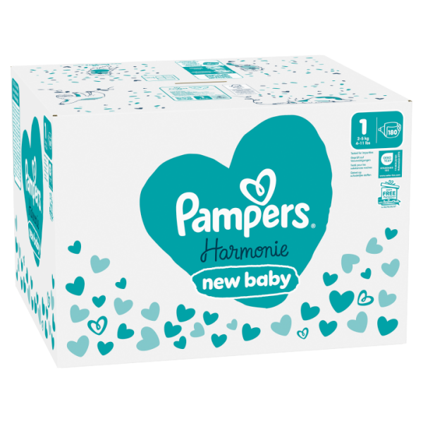 Pampers Harmonie Plenky Velikost 1, 180 Plenek, 2kg-5kg