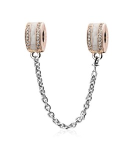 Emporial Royal Fashion luxusní stříbrný přívěsek Perleťový bezpečnostní řetízek na náramek Rose Gold