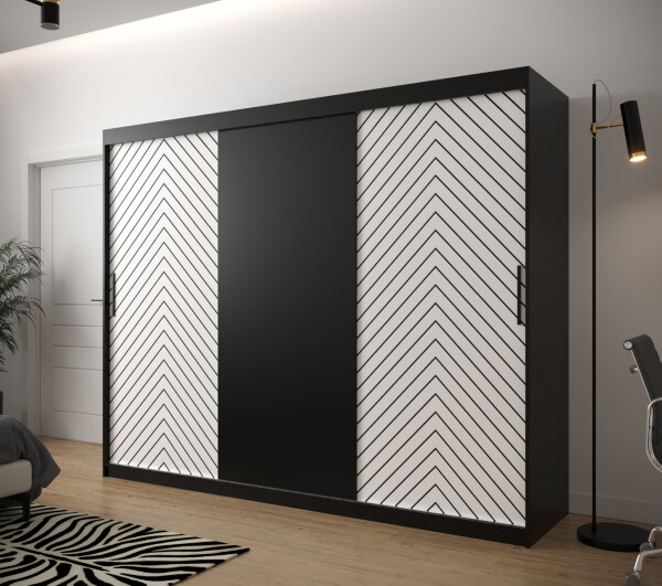 Šatní skříň Abi Jodelka Barva korpusu: Černá, Rozměry: 250 cm, Dveře: Bílá mat