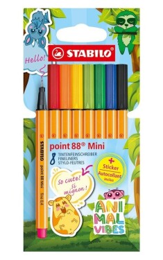 Jemný liner STABILO point 88 Mini Animal Vibes 8ks sada - včetně samolepky