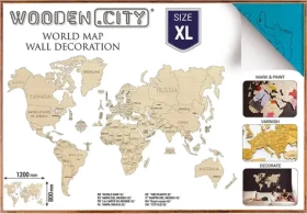 WOODEN CITY Dřevěná mapa světa velikost XL (120x80cm) modrá