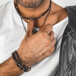 Pánský náramek Fabio Black Gold z pravé kůže a chirurgické oceli, Černá 21 cm