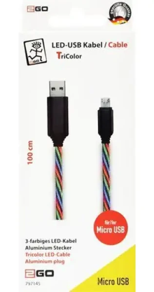 2GO Tricolor / Datový kabel / USB-A na Micro-USB / LED podsvícení / hliníkové konektory / 1 m (797145)