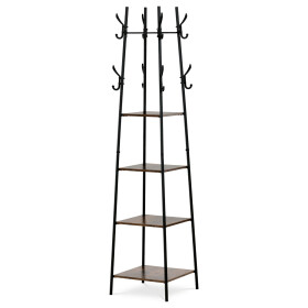 Věšák se 4 policemi, dekor staré dřevo, MDF, černý lak