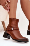 Kožené dámské boty na podpatku s přezkou Zazoo 60562 hnědé 36