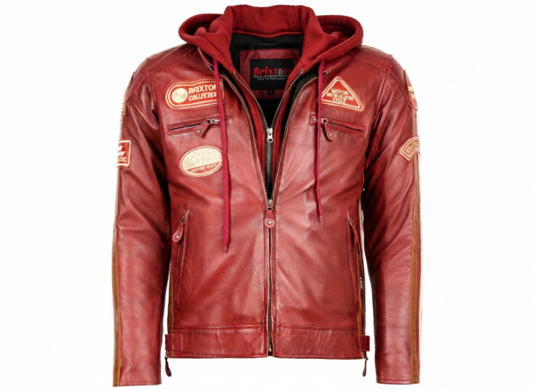 Pánská Kožená Bunda LTD Cherry Brixton Burgundy Červená Velikost: 3XL