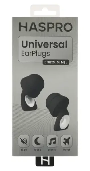 Haspro Universal černá / Špunty do uší / silikonové / SNR 29 dB / vyměnitelné koncovky S,M,L