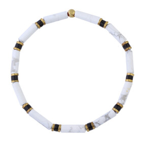 Luxusní pánský náramek Antonio Gold - bílý howlit, zlatý hematit, Bílá/čirá 22 cm