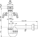 Alcadrain Sifon trubkový s nerezovou mřížkou DN70 a dvěma přípojkami A820-DN40 A820-DN40