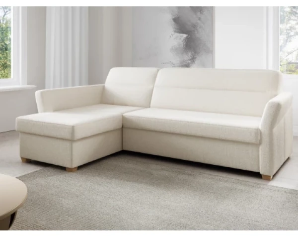 Rohová sedací souprava Livia, světle béžová látka, levý roh