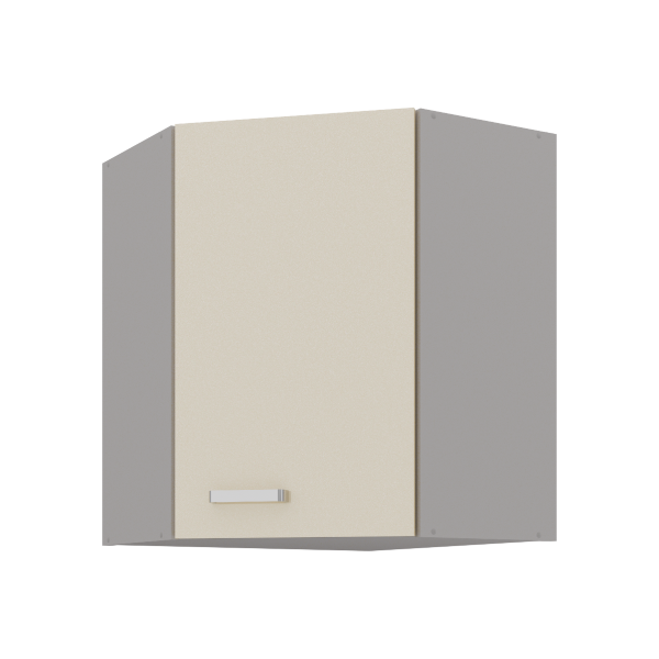 Horní rohová skříňka 60x60 GN-72 1F (45°) Barva korpusu: Šedá, Barva dvířek: Krémový lesk (Karmen)