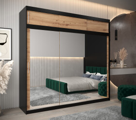 Šatní skříň Abi T3 s nástavcem Barva korpusu: Černá, Rozměry: 250 cm, Dveře: Dub-Artisan