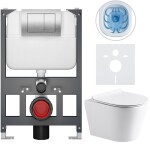CERANO - Kompletní WC set Basic/Carlito - bílá lesklá - WC tlačítko Maxio/Stříbrná - závěsné - nízký modul - předstěnová instalace - 48,5x36,5 CER-8050BD86044