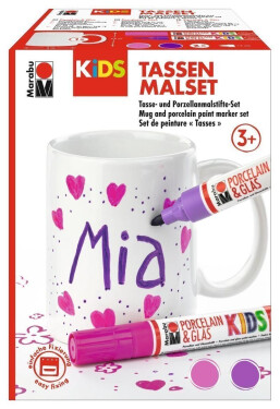 Marabu KiDS Porcelain Glas Painter - 2x popisovač + hrnek pro holky