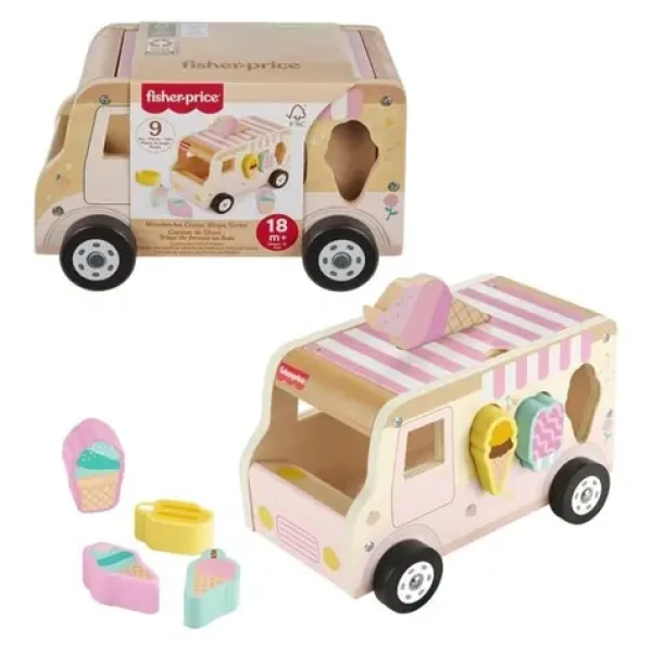Mattel Fisher Price dřevěná vkládačka zmrzlinářské auto