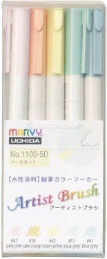 Marvy Umělecké fixy se štětcovým hrotem Artist Brush sada 5ks PALE