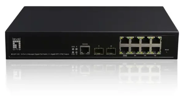 LevelOne GEP-1061 / Switch / 8x GE PoE+ / 2x SFP / 180 W PoE / Managed L2 / 19" (GEP-1061)