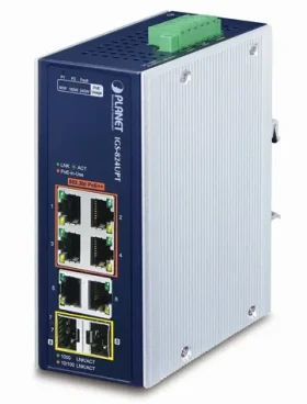 PLANET IGS-824UPT / Switch průmyslový / 6x 1Gb RJ-45 / 2x 1Gb SFP / 4x PoE 802.3bt / IP30 (IGS-824UPT)