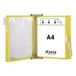 Djois nástěnný kovový držák s rámečky, 10 rámečků s kapsami A4 na výšku, žluté, 1 set