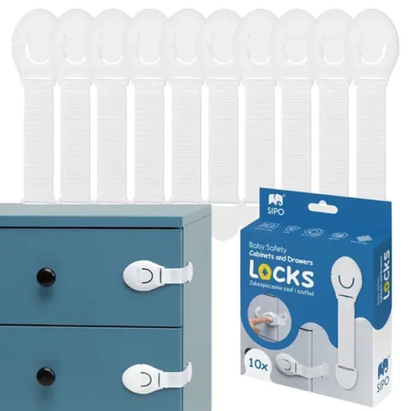 Sipo Bezpečnostní zámky na skříňky a zásvuky, sada 10ks textilní-bílá (SPSBS-216)