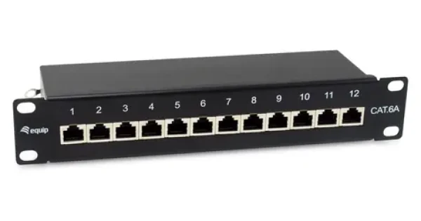 Equip 10" černá / Patch panel / 12 portů / Cat6a FTP / 1U / 500 MHz (326623)