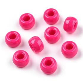 Akrylové korálky - pony beads - tmavě růžové - 6 x 9 mm - 10 ks