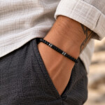 Pánský korálkový náramek Nero - 4 mm obsidián, achát, Černá 19 cm